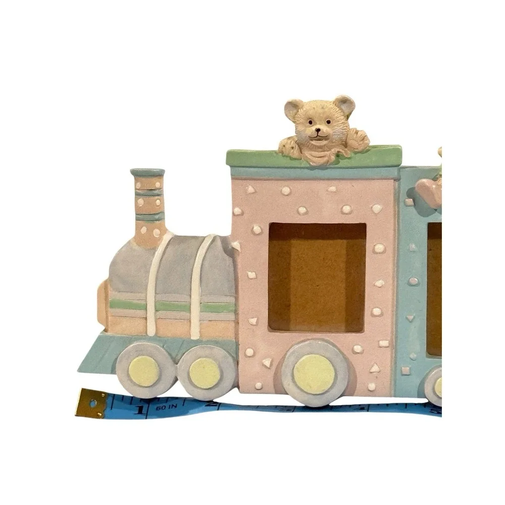 Vintage Pastel Nursery Picture Frame  Train & Teddy Bear Themed Preowned